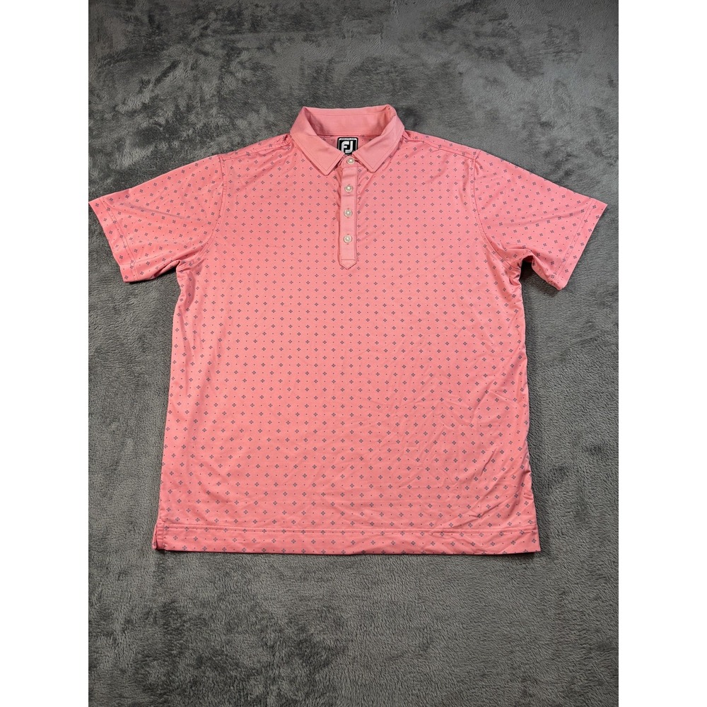 FootJoy Polo Shirt Mens Large Pink Geometric Golf Stretch Performance Tech